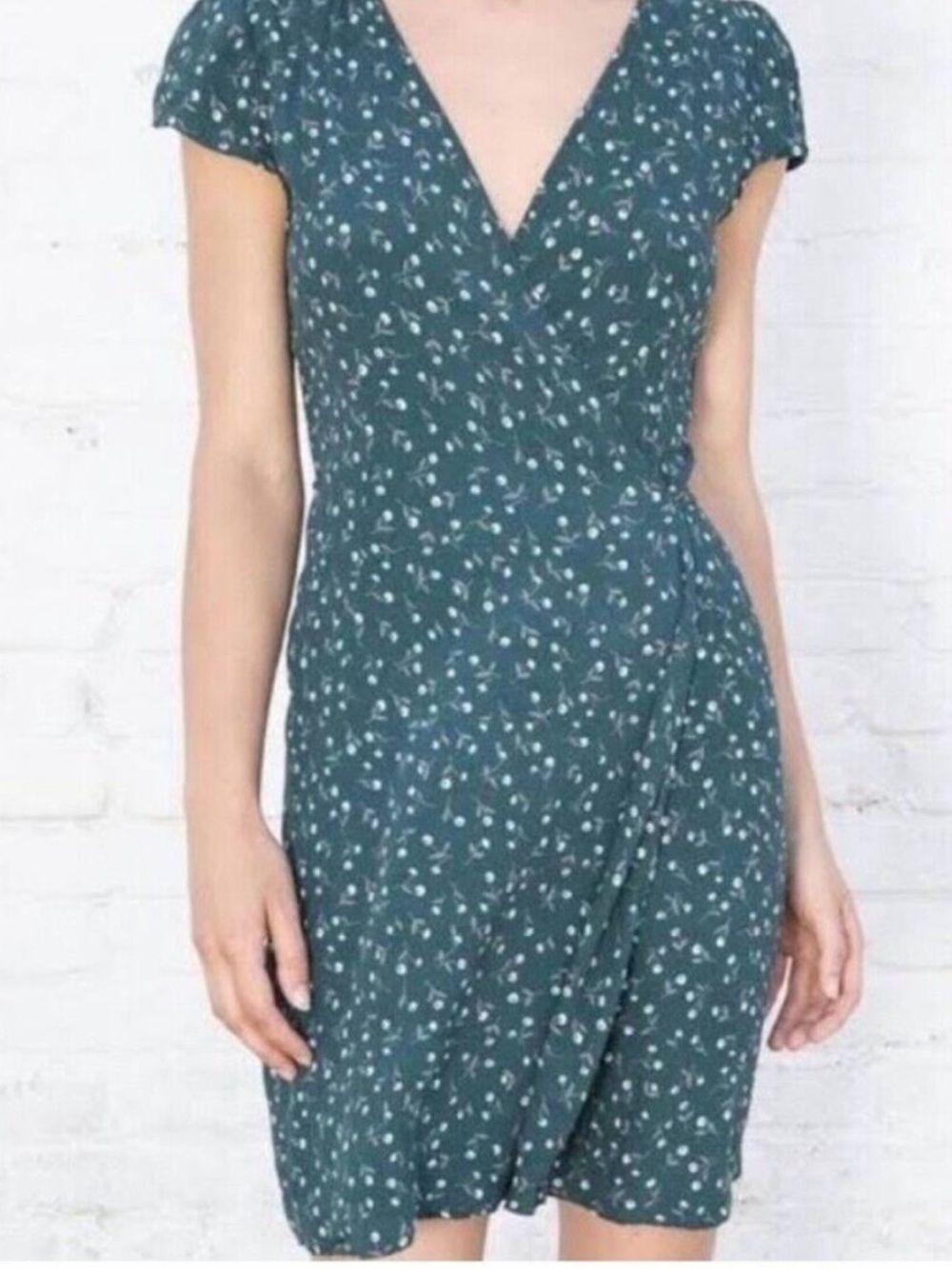 Brandy Melville One Size Robbie Wrap Dress Green Knee Length Tie Closure